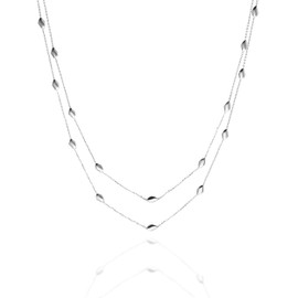 Quadri - Women's Multi-Row Necklace Made of 925 Silver - 18 Carat Gold-Plated or Silver-Plated - Length 51 cm with 5 cm Extension - Certified Made in Italy, Silver, No Gemstone