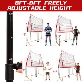 Wiseek Easy Installation Volleyball Training Equipment Net,Update Freely 6-8FT Height Adjustable Volleyball Net,Portable Volleyball Net for Backyard with 4 Ground Stakes and Carrying Bag