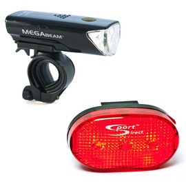 Sport Direct™ MegaWhite 50 Lumen Set. Front/Rear Bike Light Set. 3 x Front Superbright LED's & 3 x High Visibility Rear LED's. Run Time 160hrs+ IPX4 Waterproof *SEE 360 VIDEO*
