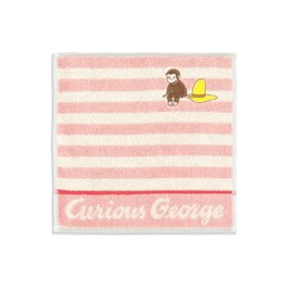 Curious George Border Towel Handkerchief, Pink, Small, Reborn Cotton, Full Feed Cotton, 68-2290065, Approx. 7.9 x 7.9 inches (20 x 20 cm)