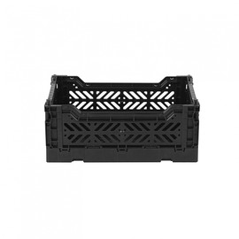Ay-Kasa Folding Crate, Sturdy Folding Box, Plastic, Stackable, Black, Mini (27 x 17 x 11 cm)