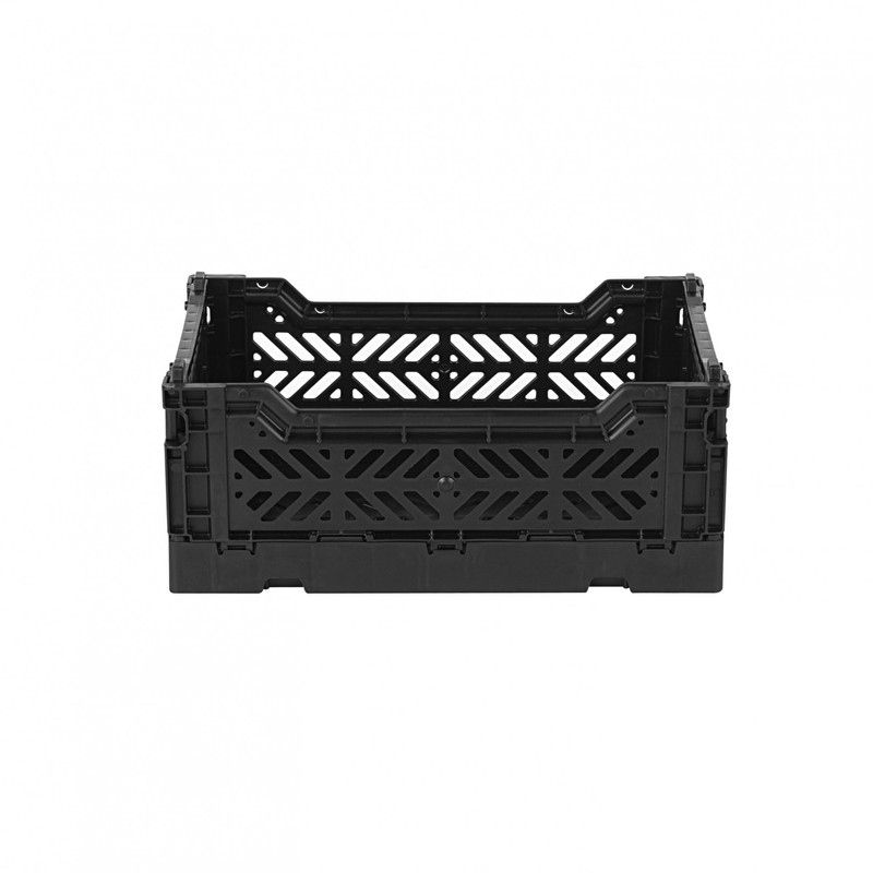 Ay-Kasa Folding Crate, Sturdy Folding Box, Plastic, Stackable, Black, Mini