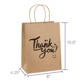 BagDream Brown Gift Bags 8x4.25x10.5 25Pcs Thank You Paper Gift Bags with Handles for Shopping, Wedding Birthday Party Favor, Retail, Merchandise, Business, Recycled Kraft Medium Paper Sacks
