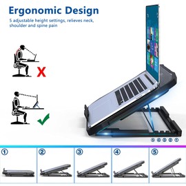 Adjustable Laptop Stand with 6 Quiet Cooling Fans, Upgraded Laptop Cooler Cooling Pad, Aluminum Laptop Stand for Desk Foldable, Ergonomic Computer Notebook Stand Holder for All Laptops and Notebook