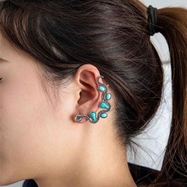 Wendalern Turquoise Ear Cuff Wrap Earrings Ethnic Snake Shaped Ear Clip Cartilage Earrings Turquoise Snake Ear Climber Crawler Earrings Hypoallergenic Piercing Gifts for Women and Girls, Zinc