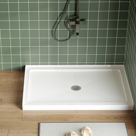 48" x 32" Shower Base, Shower Pan with Slip Resistant Textured Surface, CUPC, CSA Certified Acrylic and Fiberglass Shower Floor Base, Center Drain and Removable Stainless Cover (Center Drain, White)