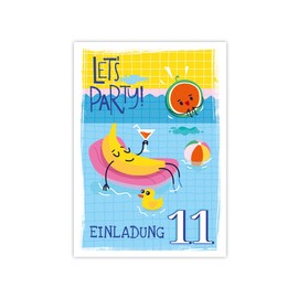 Minkocards 12 Invitations for 11th Children's Birthday Swimming Pool Swimming Boys Girls Invitation Eleventh Birthday