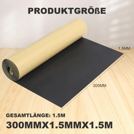 SDLDEER Schaumstoff Selbstklebend, Neopren Schaumstoffplatte Selbstklebende 300mm(B)x1.5mm(D)x1.5m(L)Multifunktional Dämmmatte Schaumstoffrolle Stoßdämpfung schalldämmung Isolierung Rutschfest,Schwarz