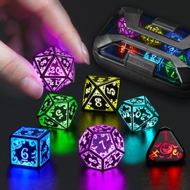 FONVGOGO Light up DND Dice Set Rechargeable with Charging Box Polyhedral Unique Cool Dungeons and Dragons LED Colored Dice Set D and D Glow in The Dark Dice 7 Color (P-RGB)