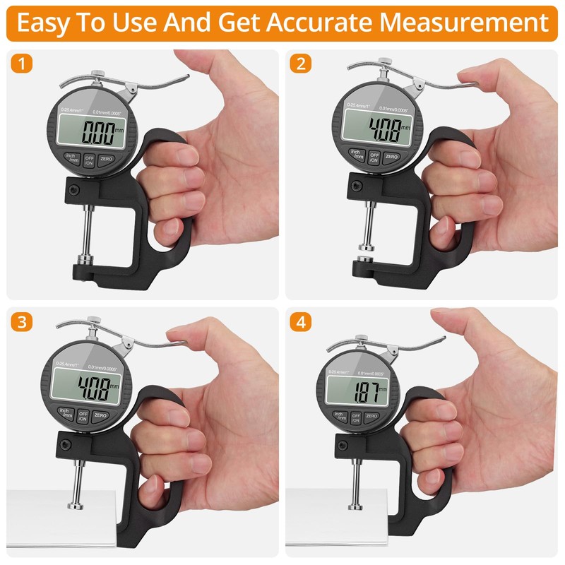 Neoteck Digital Thickness Gauge 1inch/25.4mm,0.0005inch/0.01mm LCD Display with Inch/MM Conversion