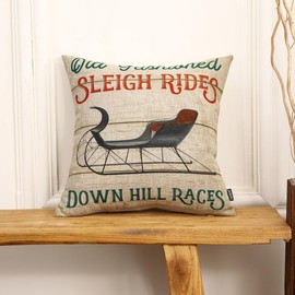 TRENDIN Christmas 18x18 Pillow Cover for Couch Sea Farmhouse Winter Decor Square Linen Cushion Case Sofa Home Decorations Sleigh Rides PL1065TR