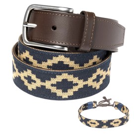 PELPE - Argentine leather belt, with matching string and leather bracelet. Belt embroidered on leather, for men and women. Argentine Polo Belts