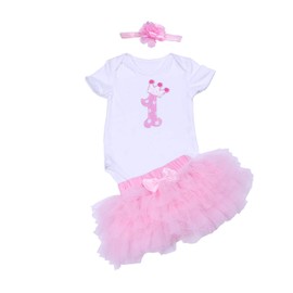 BabyPreg Baby Girls 1st Birthday Tutu with Headband Set(9-12 Months,Pink)