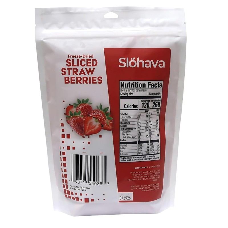 Slohava Freeze Dried Sliced Strawberries, 3 oz. 100% Natural Fruit,