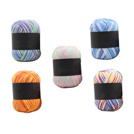 DOITOOL 5 Rolls Multicolor Gradient Cotton Yarn of Three Ply Wool Yarn for Hand Knitting and Crochet for Blankets Accessories and Yellow Green Pink Orange Blue Purple