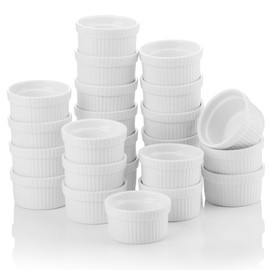 MALACASA Mini Ramekins 1.5 oz set of 24, Ramiken, Ceramic Creme Brulee Ramekins, White Custard Cups, Small Dipping Bowls for Kitchen Serving Sauce Condiments, Dishwasher Oven Safe, Series RAMEKIN.DISH