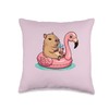 Cute Capybara On Flamingo Pool Float Drinking Bubble Tea Throw