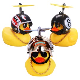 wonuu Duck Car Dashboard Decorations 3pack Rubber Duck for Car Car Accessories Rubber Duck with Thruster Helmet Sunglasses, and Gold Chain Cool Ornaments