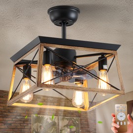 HuixuTe Ceiling Fan with Lights Remote Control, 6 Speeds Walnut Colored Farmhouse Industrial Ceiling Fan, Caged Ceiling Fan with Light for Bedroom Living Room Kitchen