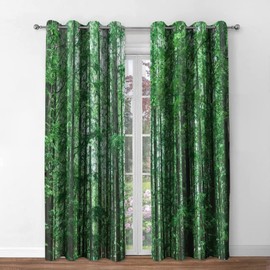 Jekeno Forest Green Tree Blackout Curtains Room Darkening Window Drapes Jungle Wild Nature Print Decor Home Bedroom Living Room Grommet Window Drapes 2 Panel Set, 52"x63"