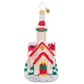 Christopher Radko Hand-Crafted European Glass Christmas Decorative Ornament, Enchanting Country Chapel