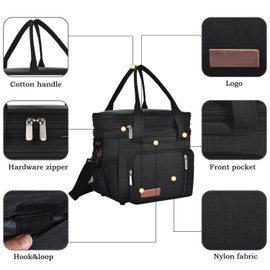 Lrmuco Lunch Bag for Men Expandable Insulated Lunch Bag for Women Large Double Deck Lunch Cooler Bag for Adults Lunch Bag with Shoulder Strap, Container for Work Office Outdoor Picnic(Black)