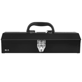 P.I.T. 15'' Small Tool Box, Portable Metal Tool Box, Black Mini Tool Box, Portable Steel Tool Box with Metal Latch Closure for Basic Tool Kits or Craft Storage