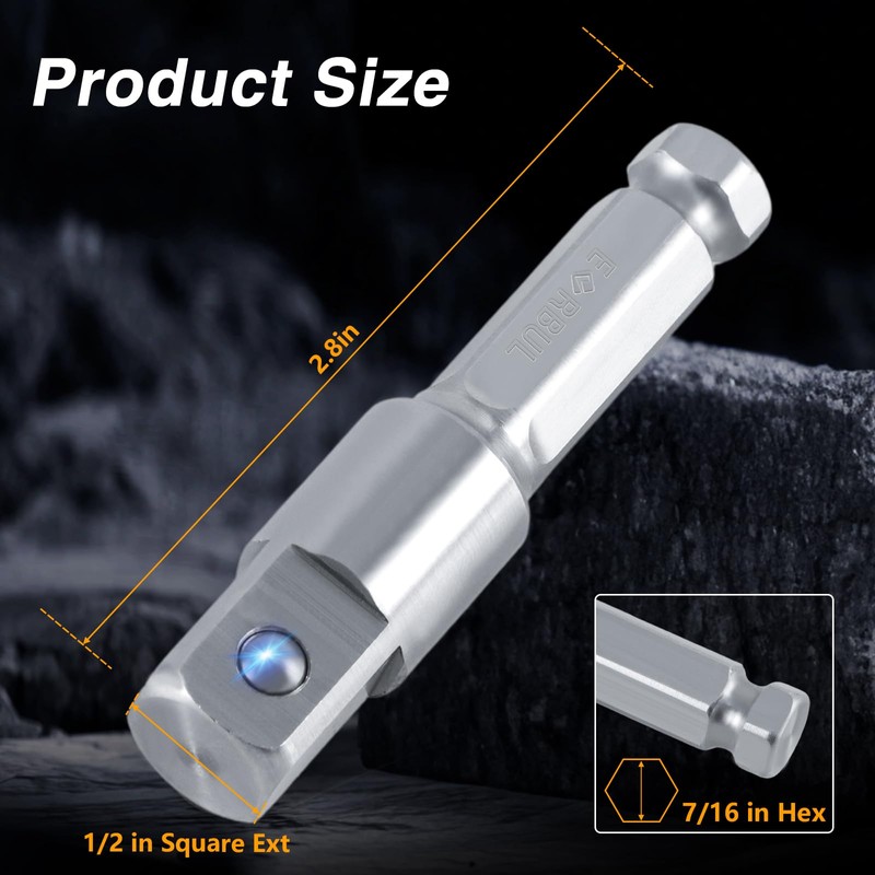 EVRBUL Upgraded Stainless Steel 1/2" Square Ext 7/16" Hex Impact