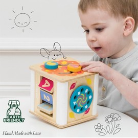 Le Toy Van - Wooden Educational Petilou Multi-Sensory Activity Cube With Spinning Wheel | Suitable For Boy Or Girl 1 Year Old +