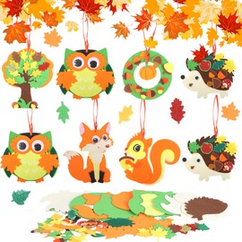 8 Pieces Craft Sets for Children Autumn, Craft Autumn Hedgehog Owl Squirrel Fox Maple Leaf Wreaths, Autumn Crafts Foam Rubber Craft Set for Autumn Decoration, Boys Girls Gift 3-12 Years