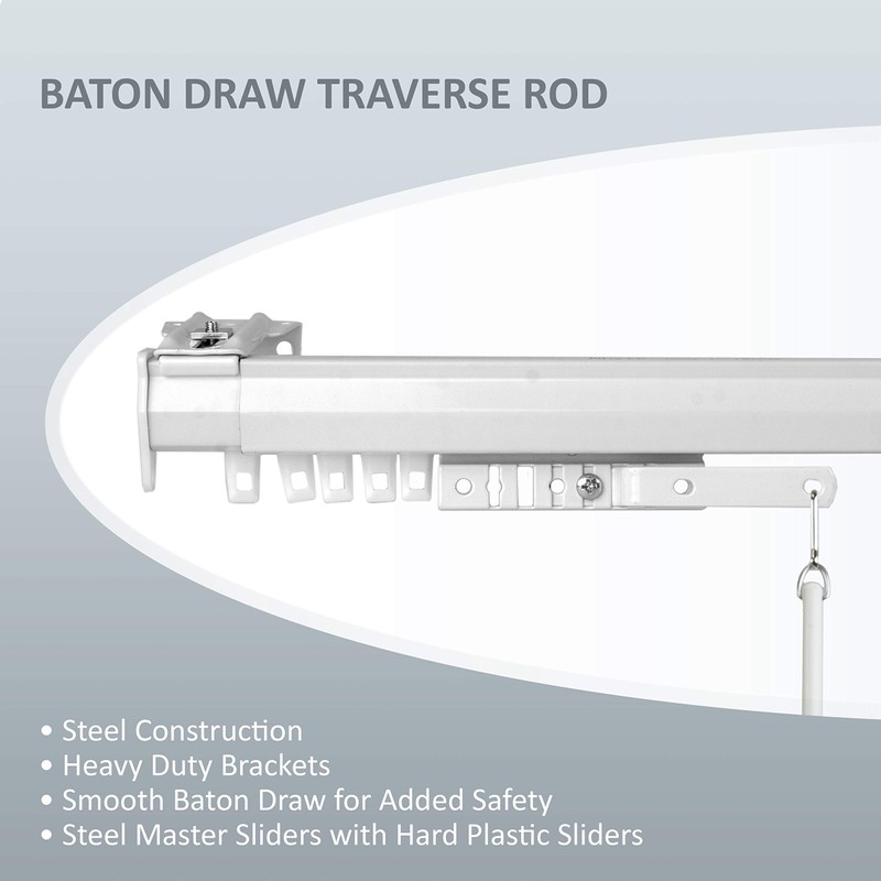 A&F Rod Décor - Baton Draw White Traverse 66-120 inch