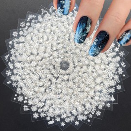 30 Sheets Christmas Nail Stickers for Nail Art 3D Self Adhesive Holiday Nail Decals White Snowflake Nail Art Stickers Winter Nail Design Christmas Nail Art Supplies for Women Girls