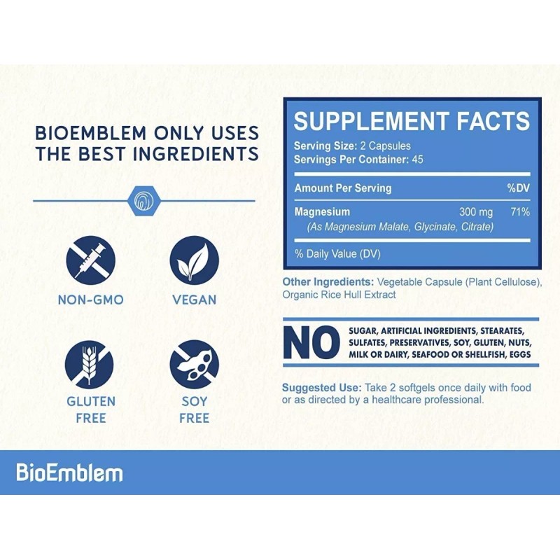 Bioemblem Suplemento en cápsula Bioemblem Magnésio glycinate, malate, & citrate