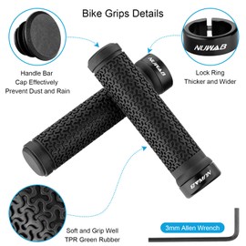 NUWAB Premium Bike Handlebar Grips, Professional Mountain Bicycle Grips with Soft Anti-Slip Rubber, Single Lock-on Bike Handlebar, 2PCS Allen Wrench Come With