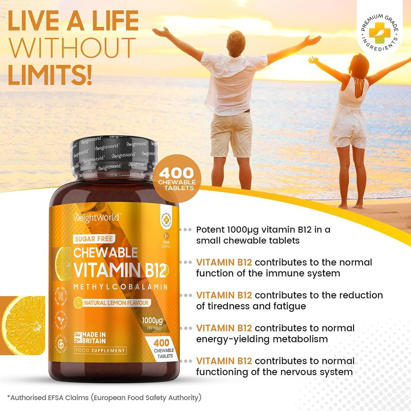 Vitamin B12 Tablets High Strength 1000mcg - 400 Chewable B12