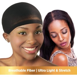 DONNA Gorro de Peluca Tipo Media, 2 Unidades, Negro, para Mujer, Gorro para Dormir, Redecilla para El Cabello, Negro
