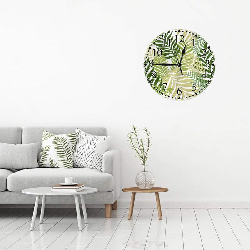 KEEPSUPER Clock Green Palm Tree Leaves Wall Clock 10 Inch