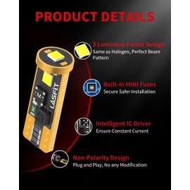 LASFIT 194 LED Bulb 6000K White, T10 168 2825 W5W Replacement for Dome Map, Door, Courtesy, License Plate, Trunk Light - Super Bright (Pack of 2)