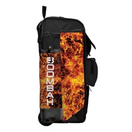 Boombah Rolling Catchers Superpack 2.0 Baseball/Softball Gear Bag - 23-1/2" x 13-1/2" x 9-1/2" - Fireball Black/Orange/White - Telescopic Handle - Holds 4 Bats - Wheeled Version