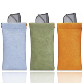 3 Pack Leather Sunglass Pouch, Portable Glasses Case, Soft Eyeglass Case,Eyewear Sleeve for Eyeglass Easy Open Lightweight Eyeglass Sunglasses Bag for Women Men(Not Include Sunglasses)
