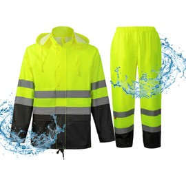 ProtectX Class 3 High Visibility Rain Gear for Men Waterproof, Hi Vis Reflective Safety Rain Jacket Pant Suits Workwear, Lime Green - Medium