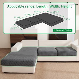 OHSIO Couch Cover, Stretch Sofa Cover, Soft Seat Cushion Covers Washable, Sectional L Shape Sofa Slipcover, Wear Stain Resistant Pet Friendly Furniture Protector (2 Seat Covers S+1 Chaise, Dark Gray)