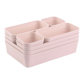1 x Drawer Organiser Set 8 Pieces Pink Universal Adjustable Storage Box One Piece Separation System Utensils Storage Living Bathroom Plastic BPA Free
