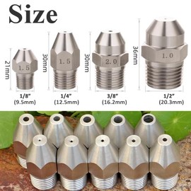 HATOOLHA 3/8 Zoll Edelstahl Hochdruck-Linear-Waschdüse Flüssigkeitssäulenreinigungsdüsen Wassersprühdüse (Öffnung 2.0)