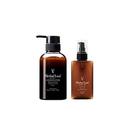 [Set of 2] Herbal Leaf Conditioner Hair Oil Set, Made in Japan (Conditioner 300ml, Hair Oil, 3.4 fl oz (100 ml)