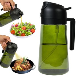NextG Ideaz Oil Dispenser, 2 In 1 Cooking Oil Sprayer and Pourer, Non-Drip Spout for Kitchen Oil, Air Fryer, Salad, Grill, 16oz/470ml with Silicone-Encased Base (Black Cap, Green Bottle)