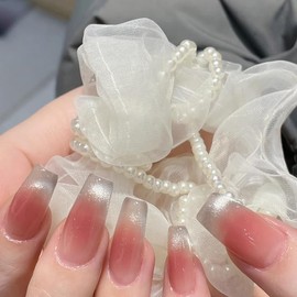 NNIPRAIYE Ombre Press on Nails Medium Length Acrylic Fake Nails Coffin Press ons Artificial Full Cover False Nails Natural Presson on Nail Square Stick on Nails for Women 24 Pcs