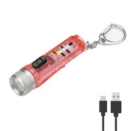 Portable LED Flashlight Keychain EDC Flash Light Strong Magnetic Work Emergency Camp Lamp Wtih UV Torch (Red)