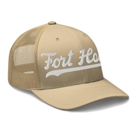Fort Hood Hat Fort Hood Trucker Hat Baseball Script Embroidered Cap Vintage Sports Mesh Swoosh Gift Souvenir Headwear TX Khaki