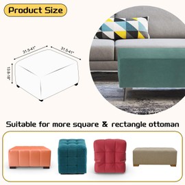 sourcing map Ottoman Cover Square, Jacquard Ottoman Slipcover with Elastic Bottom, Stretchable Footrest Stool Covers for Living Room Furniture Protector (Green, Large Size)